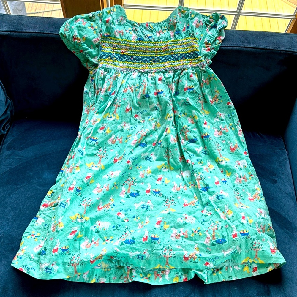 Boden Girls Seafoam Green Smocked Party Dress Easter Spring Size 11-12Y